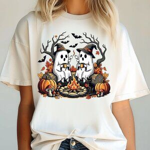NEW Comfort Colors Cute Ghost Camping Halloween Soft Cotton Tee Shirt for Women